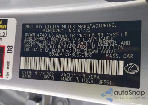 2025 Lexus Es 300H z USA, uszkodzony, nr VIN 58ADA1C17SU072855